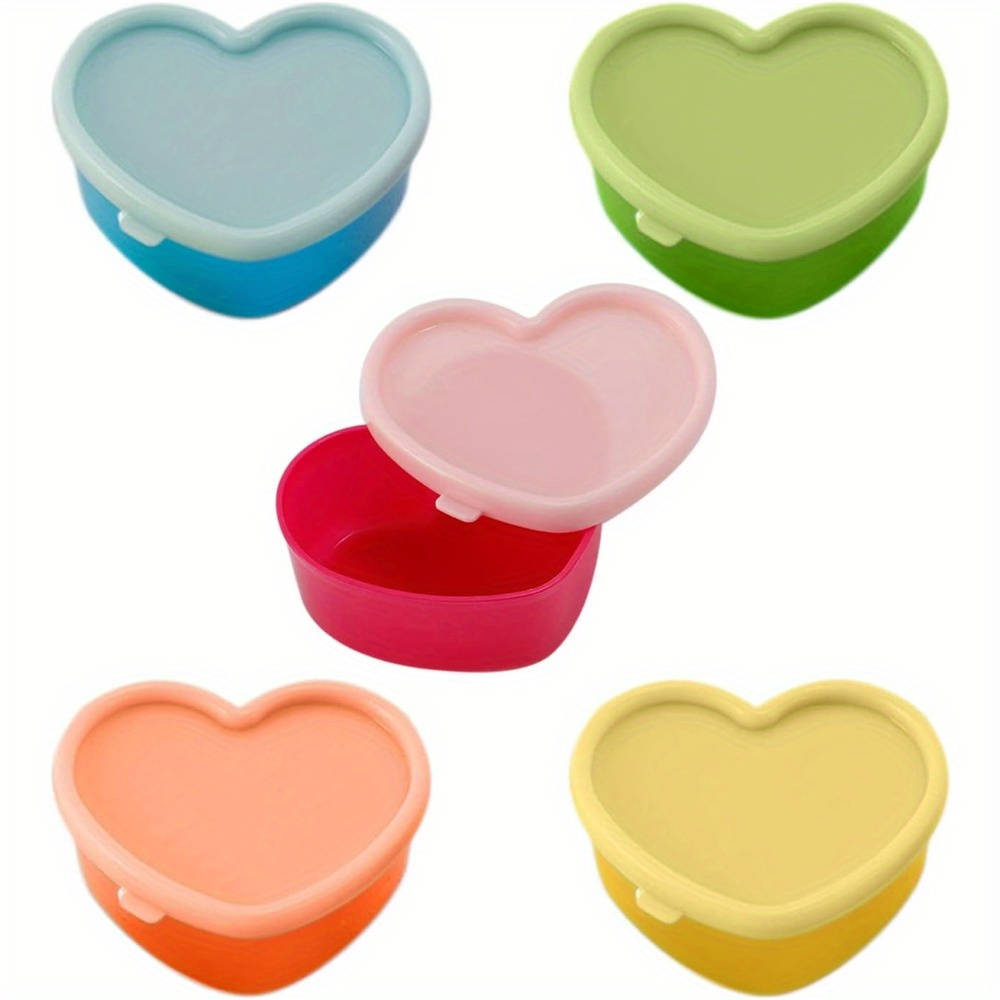5 Pcs Heart Shaped Plastic Storage Containers Set - Leak Proof Flip Top, Reusable, Food Contact Safe, Multipurpose Snack & Spice Organization - Hand Washable Crisper Boxes - Image 3