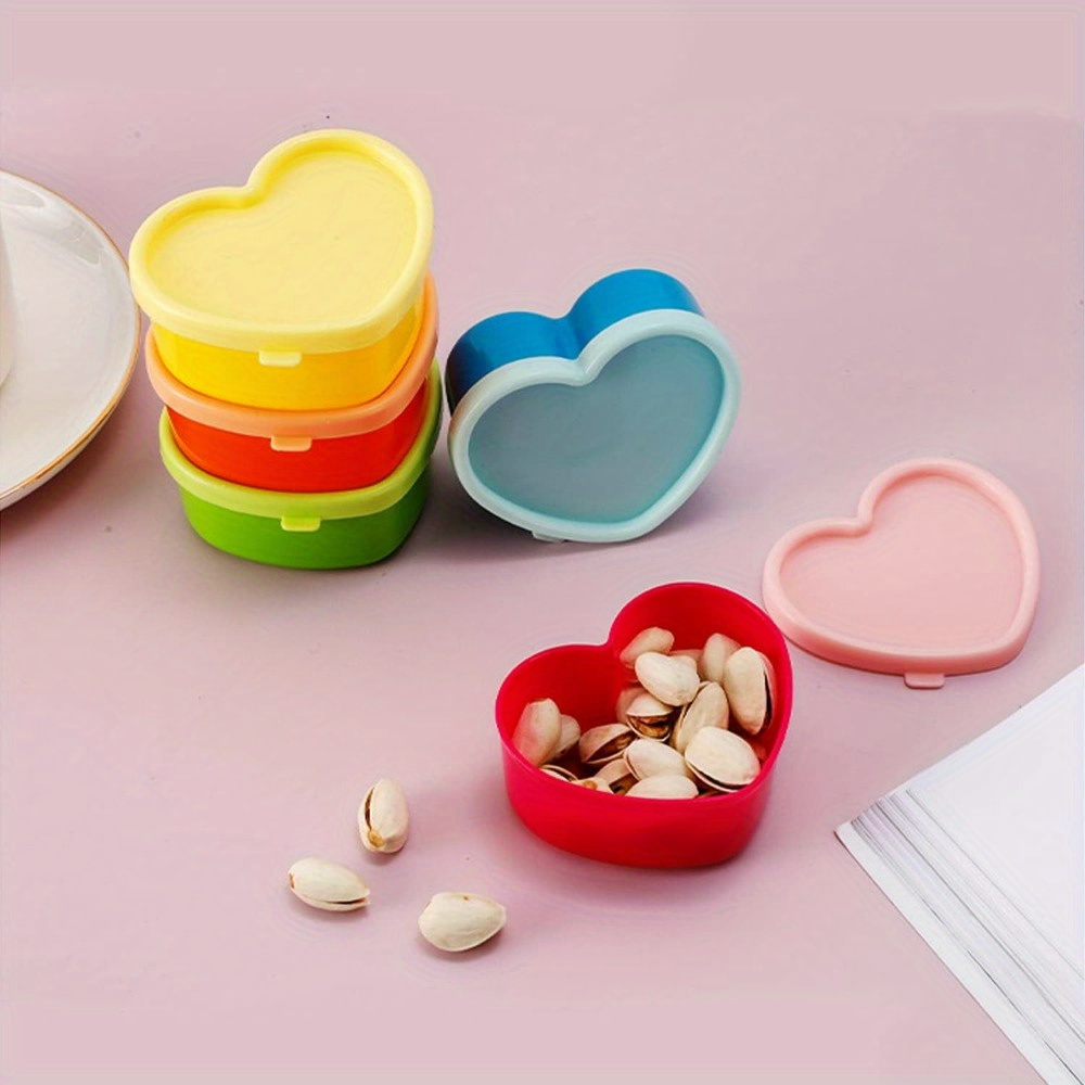 5 Pcs Heart Shaped Plastic Storage Containers Set - Leak Proof Flip Top, Reusable, Food Contact Safe, Multipurpose Snack & Spice Organization - Hand Washable Crisper Boxes