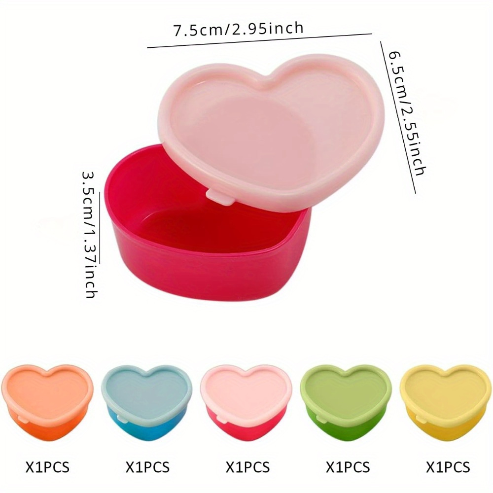 5 Pcs Heart Shaped Plastic Storage Containers Set - Leak Proof Flip Top, Reusable, Food Contact Safe, Multipurpose Snack & Spice Organization - Hand Washable Crisper Boxes - Image 4