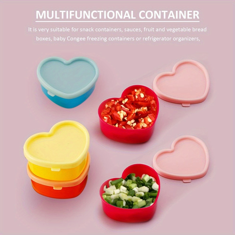 5 Pcs Heart Shaped Plastic Storage Containers Set - Leak Proof Flip Top, Reusable, Food Contact Safe, Multipurpose Snack & Spice Organization - Hand Washable Crisper Boxes
