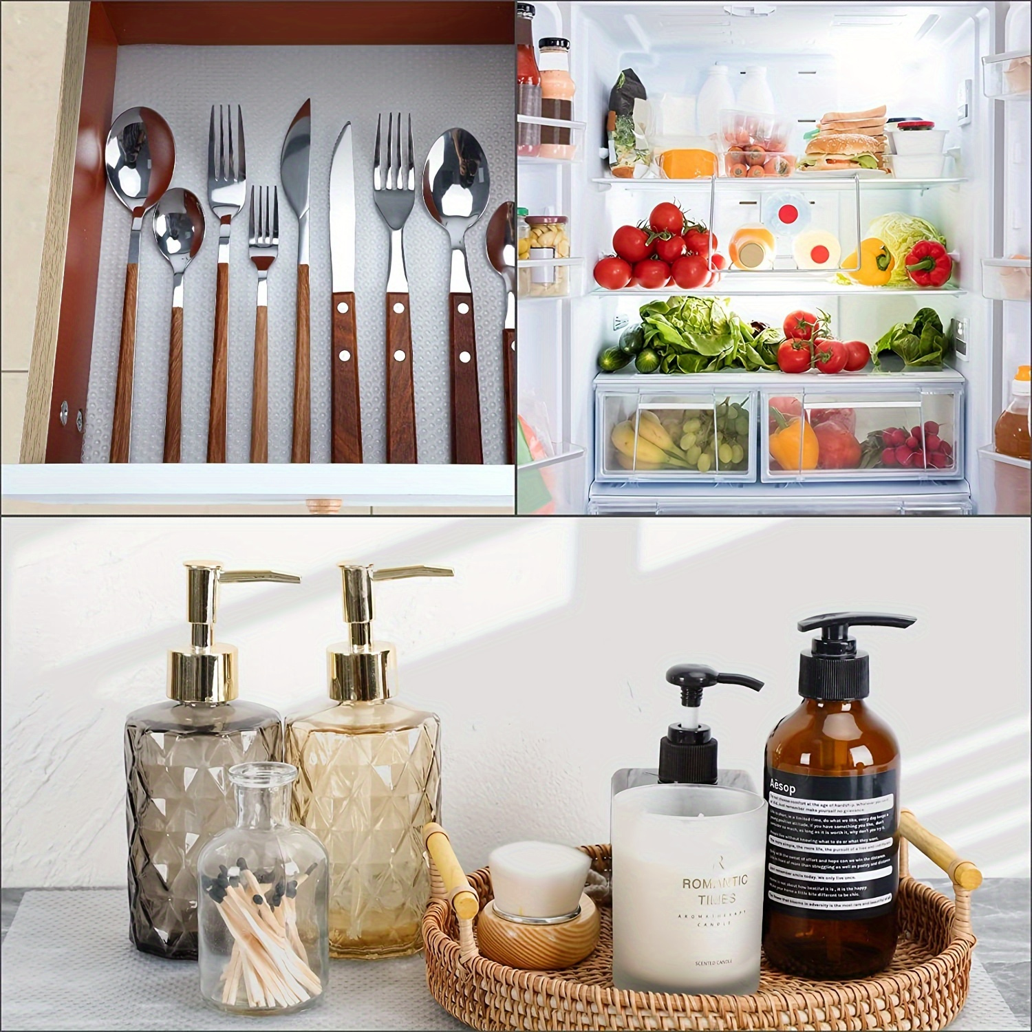 4-Pack EVA Refrigerator Mats, Oil-Resistant, Heat-Insulating, Cuttable, Stain-Proof, Durable, Easy-to-Clean Placemats for Kitchen Cabinet & Drawer - Blue, Green, Red