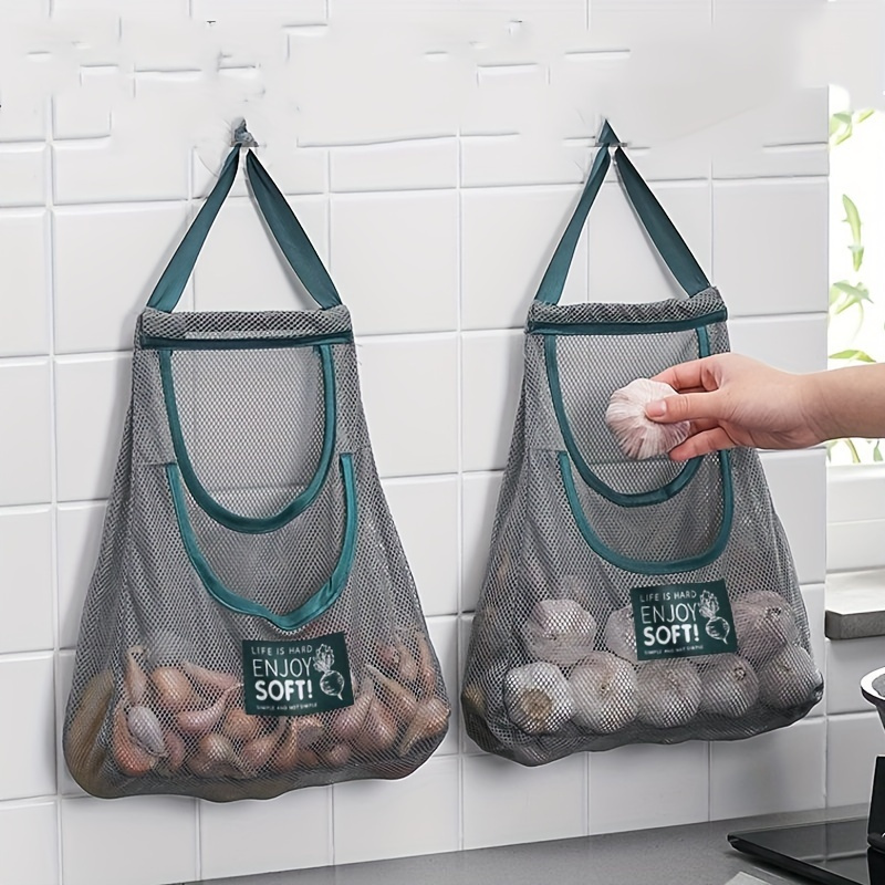 Ventilated Mesh Storage Bag for Garlic, Potatoes, and Onions - Kitchen and Food Storage Organizer, Durable Plastic Hanging, Non-Food Contact Safe, Space-Saving Storage Solution