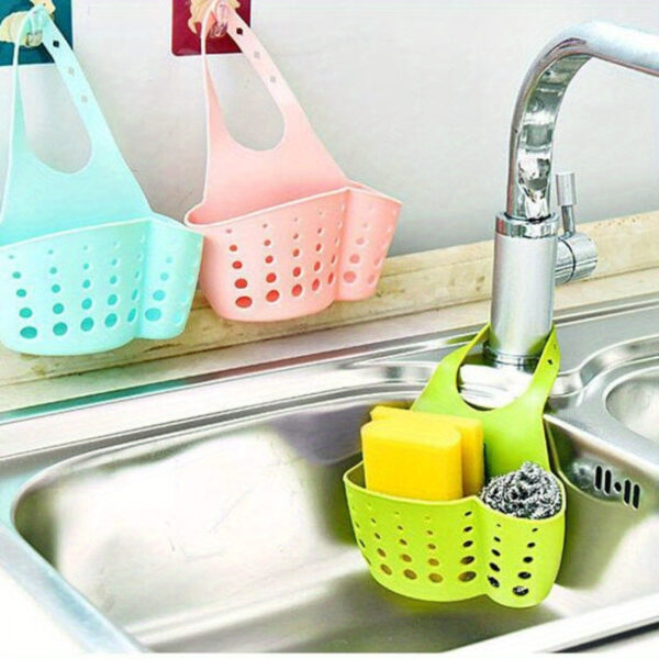 1pc-Solid Color Simple Silicone Sink Openwork Cutlery Rag Brush PVC Drain Storage Basket, Button Removable