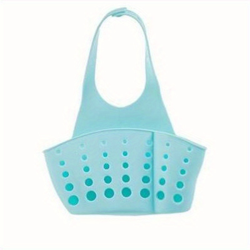 1pc-Solid Color Simple Silicone Sink Openwork Cutlery Rag Brush PVC Drain Storage Basket, Button Removable