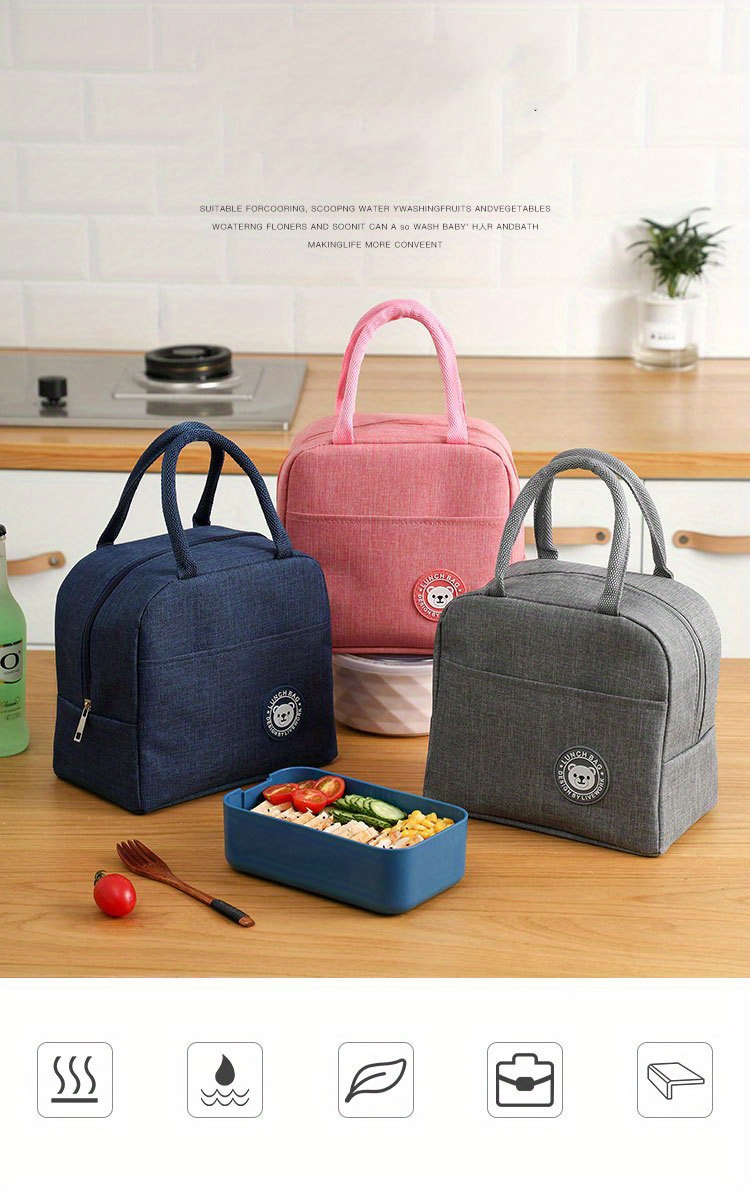 Non-Food Contact Insulated Lunch Bag with Cute Bear Design - Non-Woven, Thickened Bento Box Carrier with Handles, Perfect for School, Work, Or Picnics, Lunch Bo,Back to School