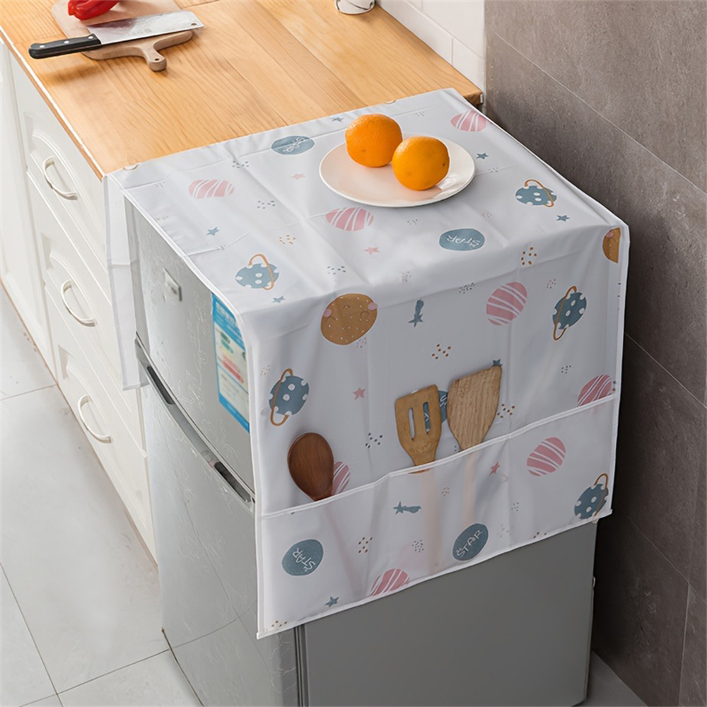 1pc Waterproof Dustproof Refrigerator Cover, Decorative Kitchen Appliance Protector, Non-Food Contact Plastic Material, with Storage Pockets for Single Double Door Refrigerators
