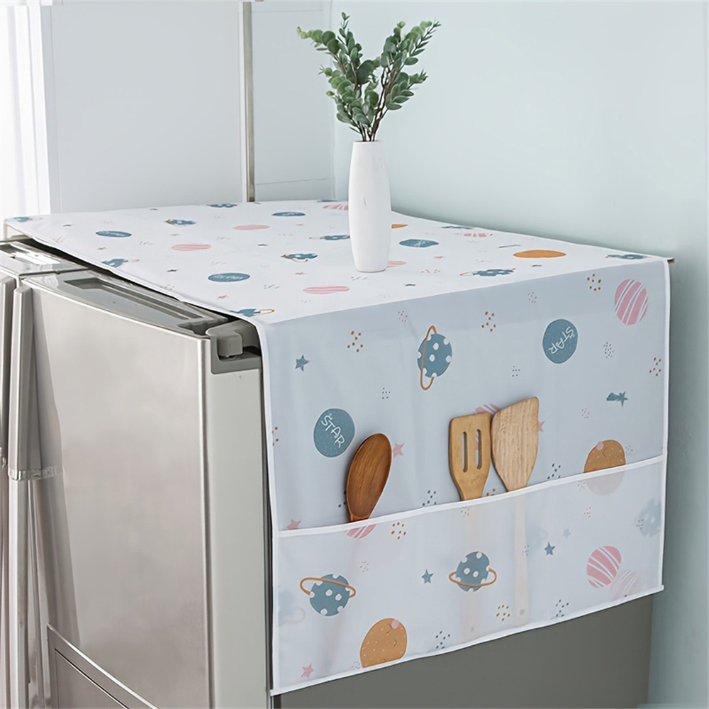 1pc Waterproof Dustproof Refrigerator Cover, Decorative Kitchen Appliance Protector, Non-Food Contact Plastic Material, with Storage Pockets for Single Double Door Refrigerators