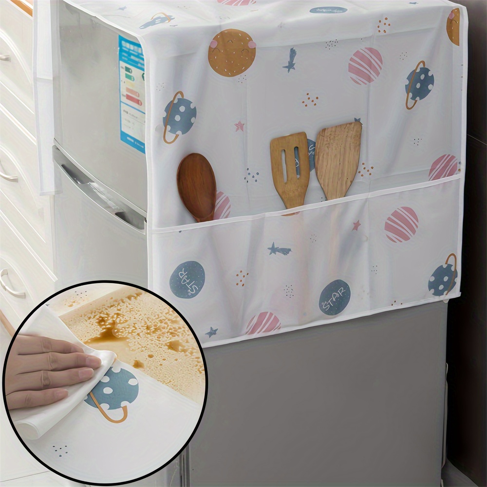 1pc Waterproof Dustproof Refrigerator Cover, Decorative Kitchen Appliance Protector, Non-Food Contact Plastic Material, with Storage Pockets for Single Double Door Refrigerators