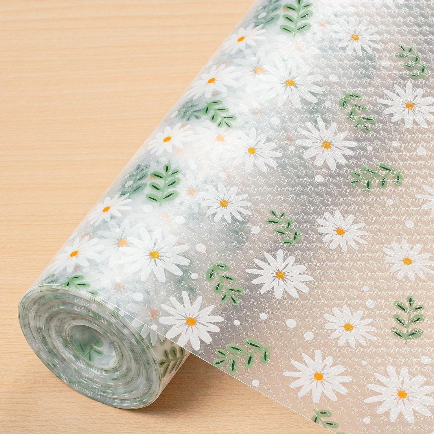 1 Roll Daisy Pattern EVA Non-Slip Washable Waterproof Shelf Liner - Multi-Purpose Kitchen Cabinet Liner for Drawers, Refrigerators, Tables, and Household Use, Shelf Liner
