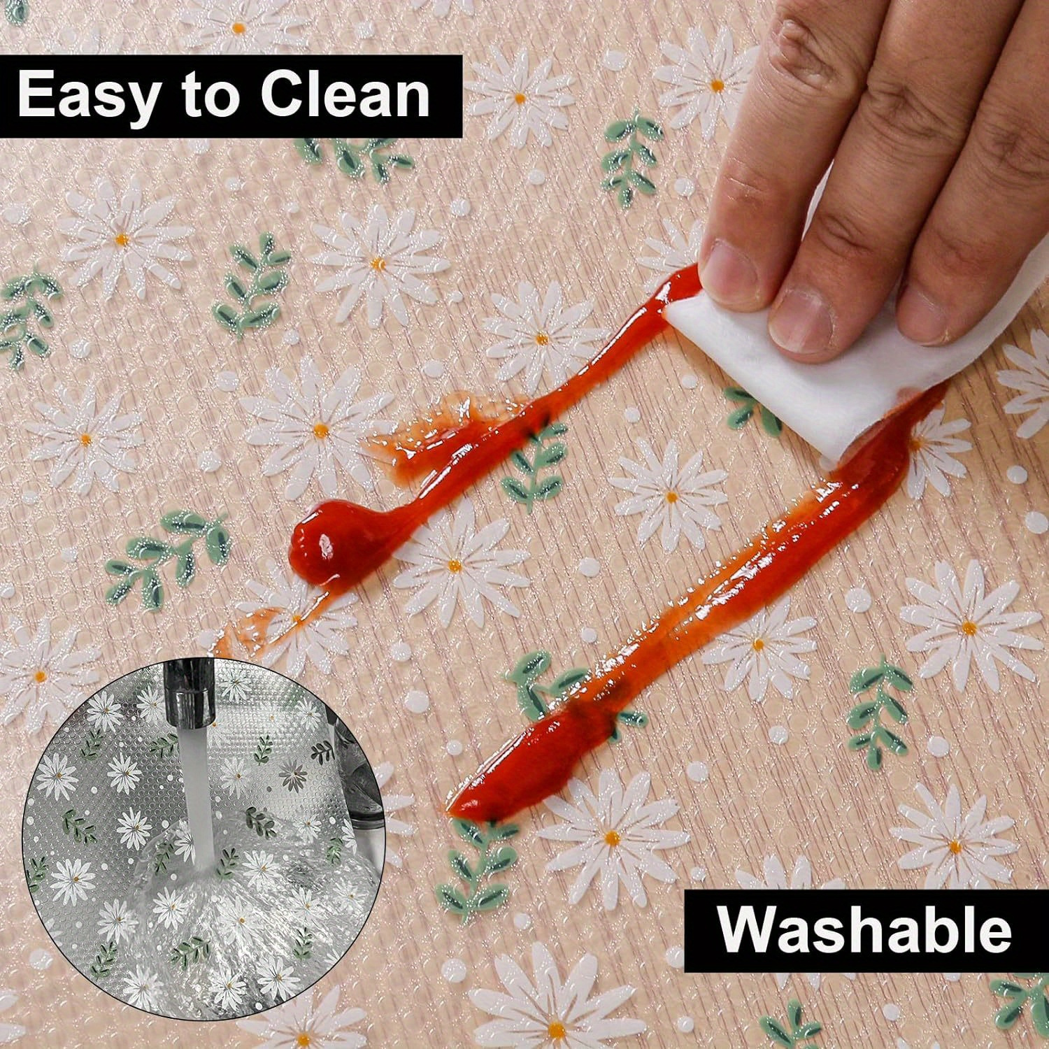 1 Roll Daisy Pattern EVA Non-Slip Washable Waterproof Shelf Liner - Multi-Purpose Kitchen Cabinet Liner for Drawers, Refrigerators, Tables, and Household Use, Shelf Liner