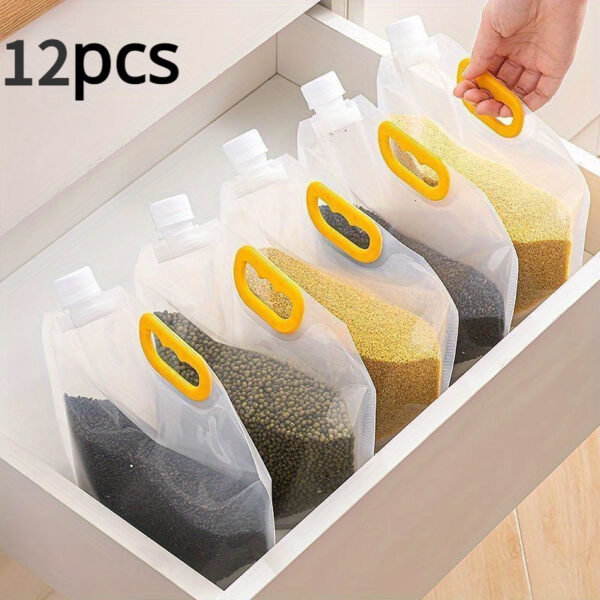 12pcs Reusable Food Storage Bags with Handles & Pour Spouts - Leakproof, Odor-Resistant Freezer Bags for Lunch, Meat, Fruits, Vegetables, Grains - Kitchen Organization Essentials