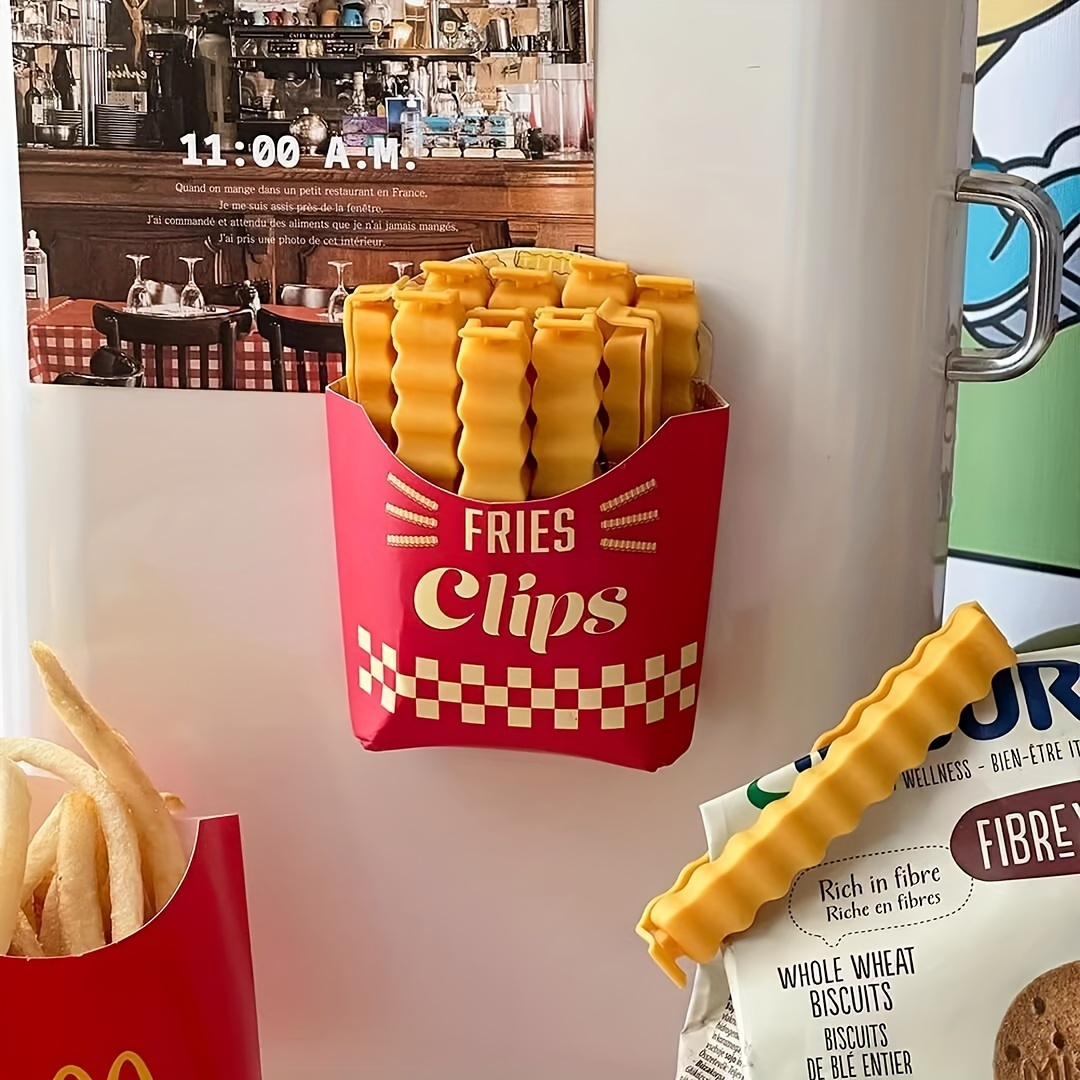 12pcs Potato Chip-Shaped Seal Clips and Snack Storage Box Set - Perfect for French Fries, Kitchen Freshness Preservation, and Refrigerator Organization