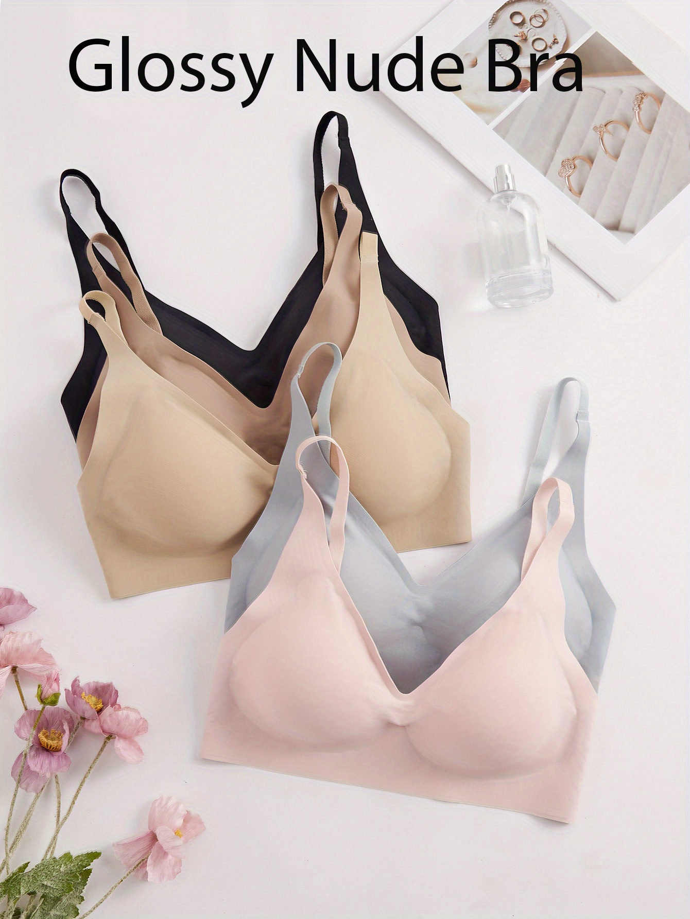 A set of 1, Women's solid contrast earth tone spaghetti strap bra, beautiful back bralette, soft breathable removable bra pads, single breasted minimalist basic underwear tops for women, solid color underwear for all seasons