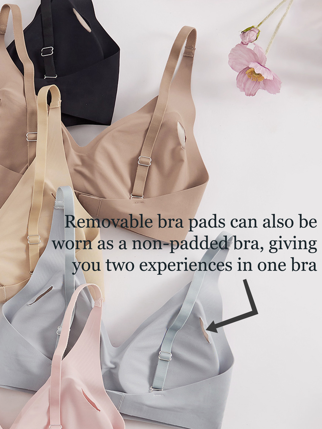 A set of 1, Women's solid contrast earth tone spaghetti strap bra, beautiful back bralette, soft breathable removable bra pads, single breasted minimalist basic underwear tops for women, solid color underwear for all seasons