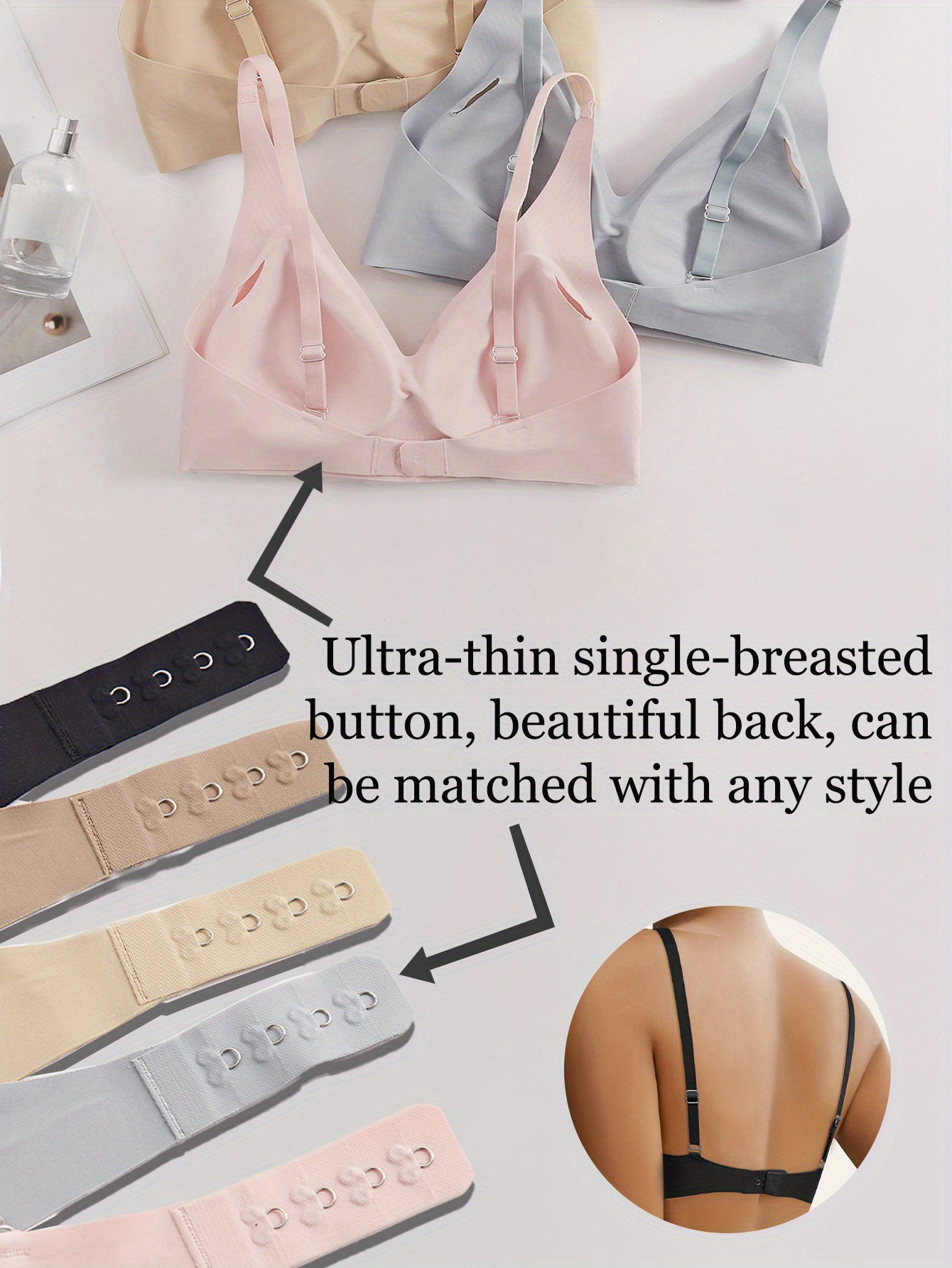 A set of 1, Women's solid contrast earth tone spaghetti strap bra, beautiful back bralette, soft breathable removable bra pads, single breasted minimalist basic underwear tops for women, solid color underwear for all seasons