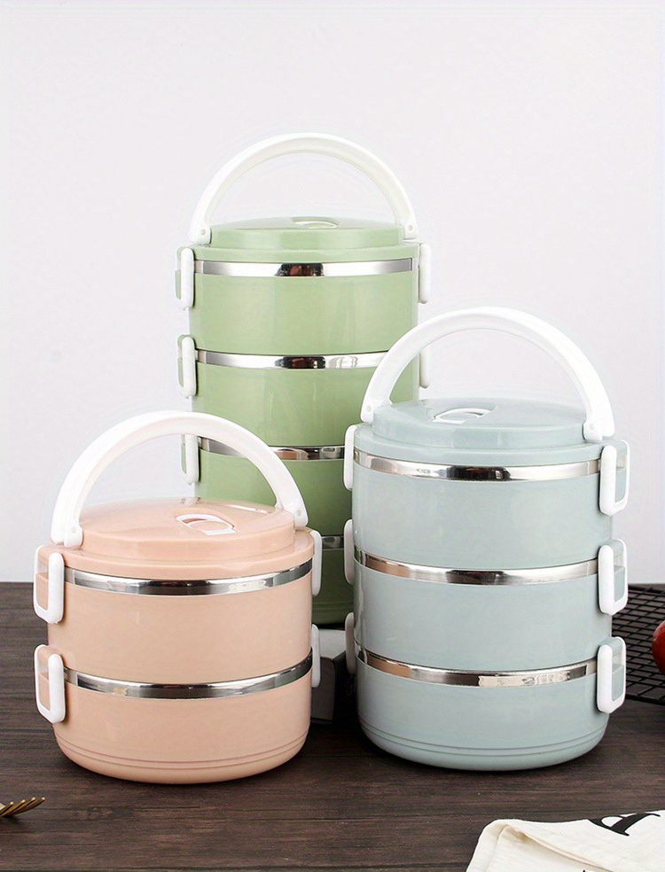 Large Capacity Stainless Steel Insulated Lunch Box - Multi-Layer, Round Design with White Handle and Lid, Perfect for School, Work, Camping, and Picnics - Durable & Easy to Clean,back to school