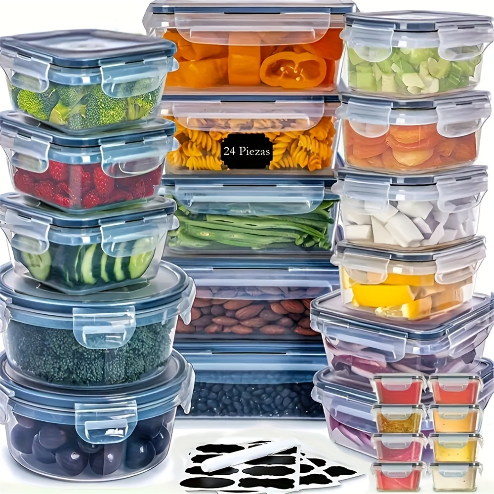 Kitchen Storage Container Set - Microwave Safe, Freshness-Keeping Lunch Boxes with Labels & Marker Pen Meal Prep Containers Set with Lids Food Storage Containers with Lids Airtight