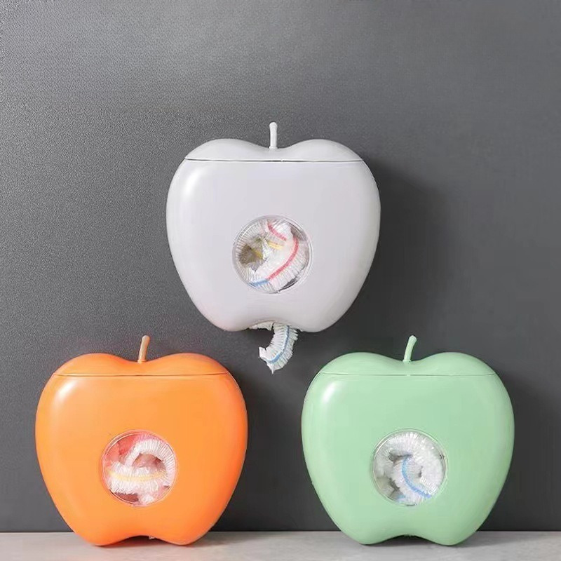 Wall-Mounted Apple-Shaped Plastic Bag Organizer with Transparent Window - Durable Space-Saving Kitchen & Bathroom Storage for Ziplock Bags, Elastic Cling Film Holder, Modern Mint Green, Bathroom Organizers Storage