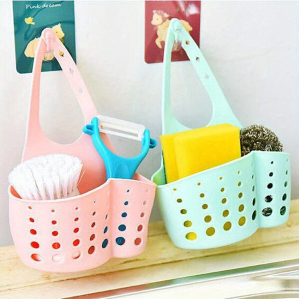 Plastic Sink Caddy with Drain Holes, 1pc Kitchen Organizer for Sponges, Scrubbers, Dish Rags - Button Detachable, Easy-Clean Storage Basket