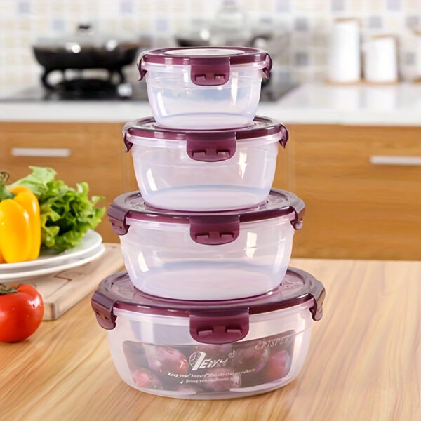 3/4-Pack FreshSeal Airtight Food Storage Containers, Large Capacity, Stackable, Space-Saving, Plastic, Without Battery, for Kitchen Organizer, Fruits, Vegetables, Meat, Eggs, Dumplings