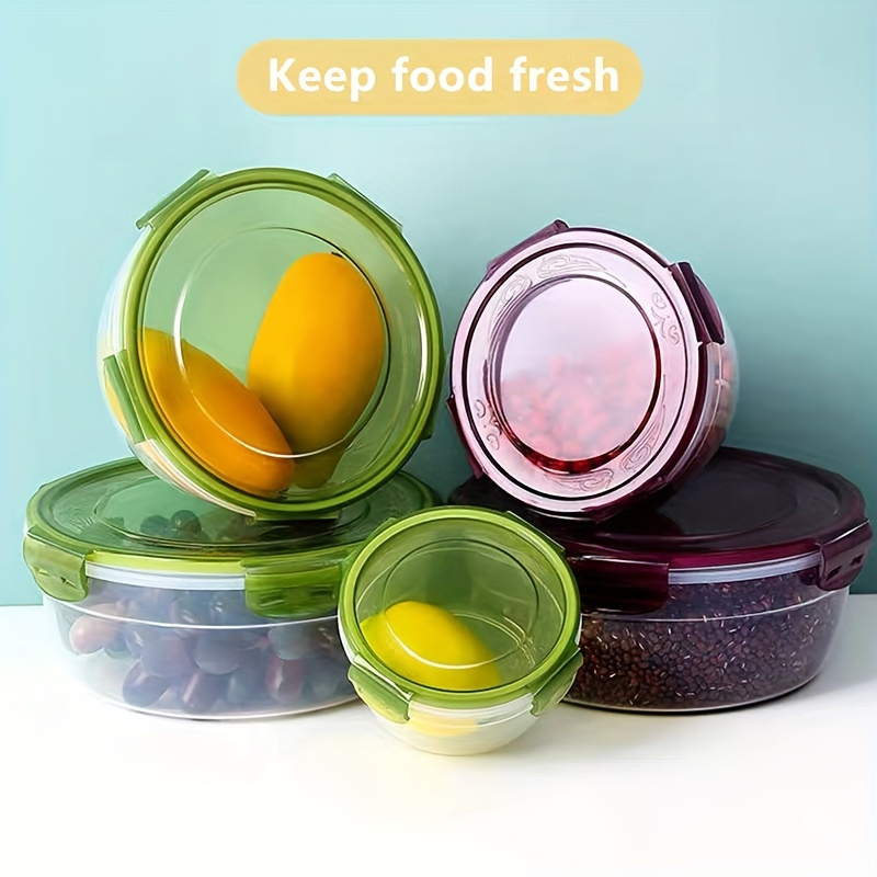 3/4-Pack FreshSeal Airtight Food Storage Containers, Large Capacity, Stackable, Space-Saving, Plastic, Without Battery, for Kitchen Organizer, Fruits, Vegetables, Meat, Eggs, Dumplings
