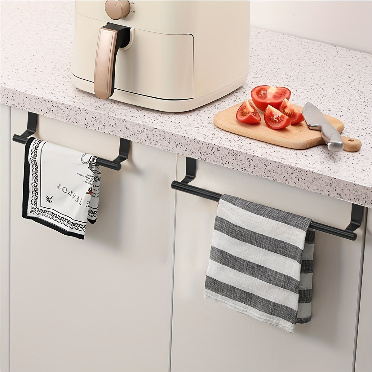 Easy Installation Black Stainless Steel Towel Bar - No Drilling Required, Versatile Behind The Door Hangers For Kitchen And Bathroom Towel Racks