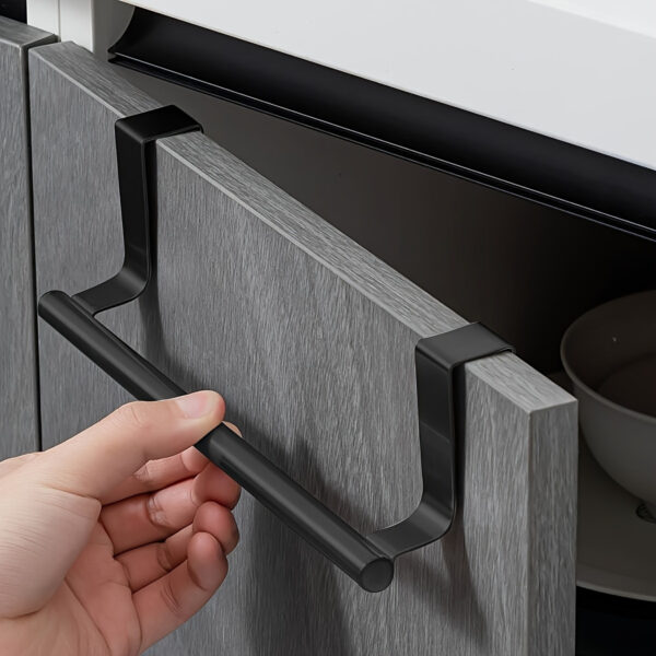 Easy Installation Black Stainless Steel Towel Bar - No Drilling Required, Versatile Behind The Door Hangers For Kitchen And Bathroom Towel Racks