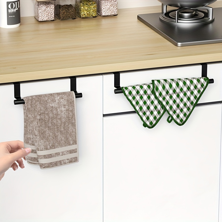 Easy Installation Black Stainless Steel Towel Bar - No Drilling Required, Versatile Behind The Door Hangers For Kitchen And Bathroom Towel Racks