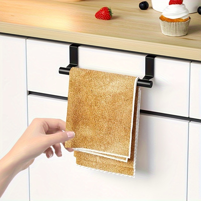 Easy Installation Black Stainless Steel Towel Bar - No Drilling Required, Versatile Behind The Door Hangers For Kitchen And Bathroom Towel Racks