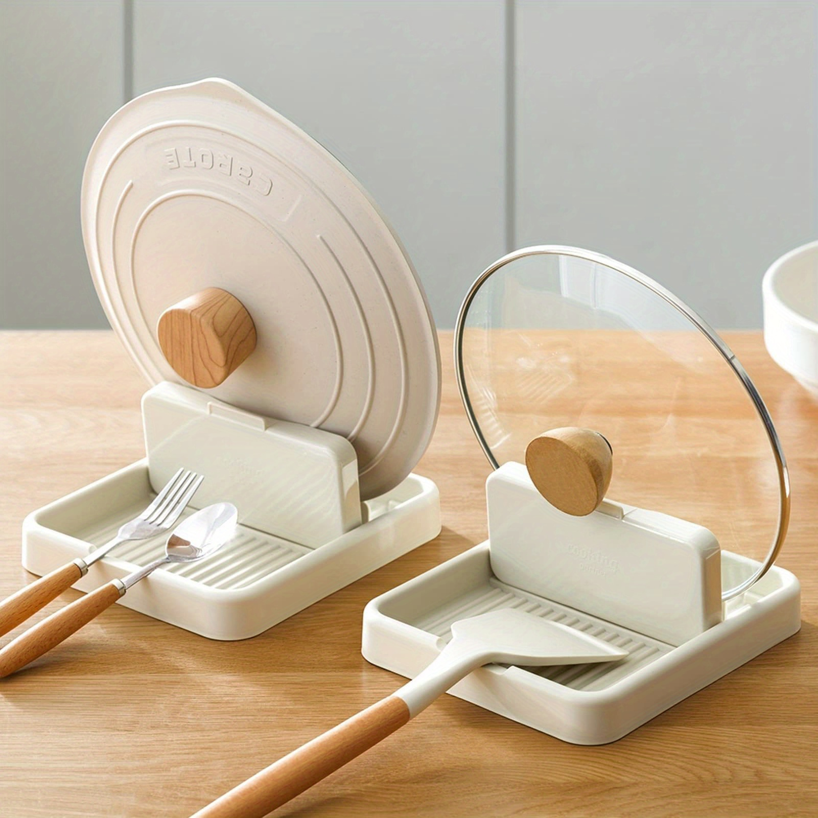 Foldable Lid Stand Holder - Convenient Use Lid Rack for Cooking and Serving - Keeps Spoons and Utensils Tidy - Suitable for Kitchen Countertop and Stove - Multipurpose Plastic Bracket Shelf Rack