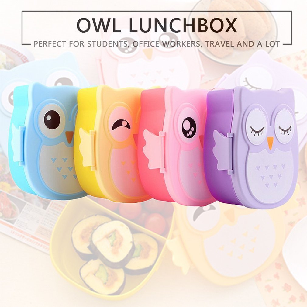 Portable Lunch Box Featuring a Cartoon Owl Design, Made of Safe Plastic, Ideal for Picnics And Students, Complete with Compartments.,Back to School