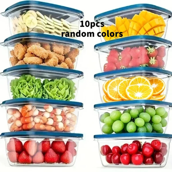 10pcs BPA-Free Plastic Food Storage Containers with Lids - Stackable, Reusable Kitchen Organizers for Cereal, Meat, Fruits, Vegetables - Dishwasher and Microwave Safe