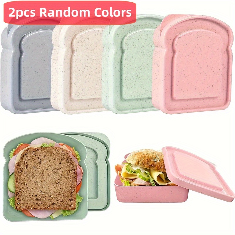 2pcs Wheat Straw Bread Boxes, Reusable Rectangle Flip Top Sandwich Storage Containers, Portable for Outdoor and Kitchen Use