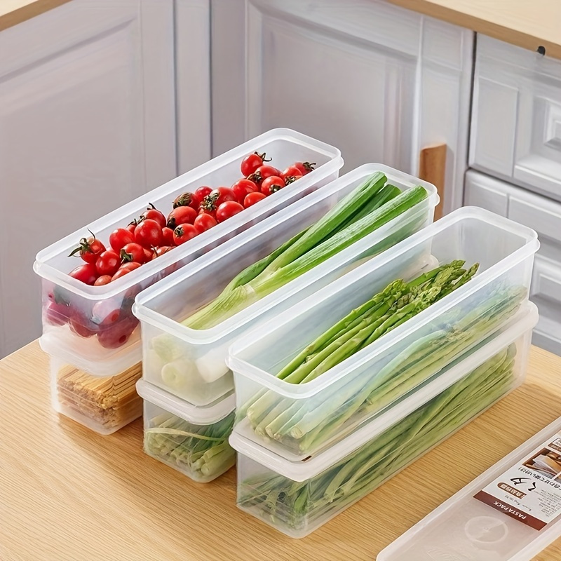 3pcs Stackable Plastic Storage Containers with Lids - Reusable, Ideal for Onions, Celery, Herbs, Garlic, Pasta & Eggs - Essential Kitchen Organizer Boxes, Rectangular, Fridge Safe, Hand Wash Only