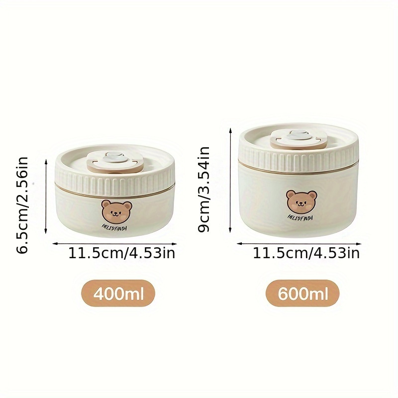 1pc Stainless Steel Insulated Lunch Box with Microwave-Safe Soup Bowl, Portable Multi-Layer Sealed Bento Box for Students & Office Workers, Cute Bear Design, Hand Wash Recommended, Round Shape, No Power Required, Kitchen & Dining Storage,Back to School