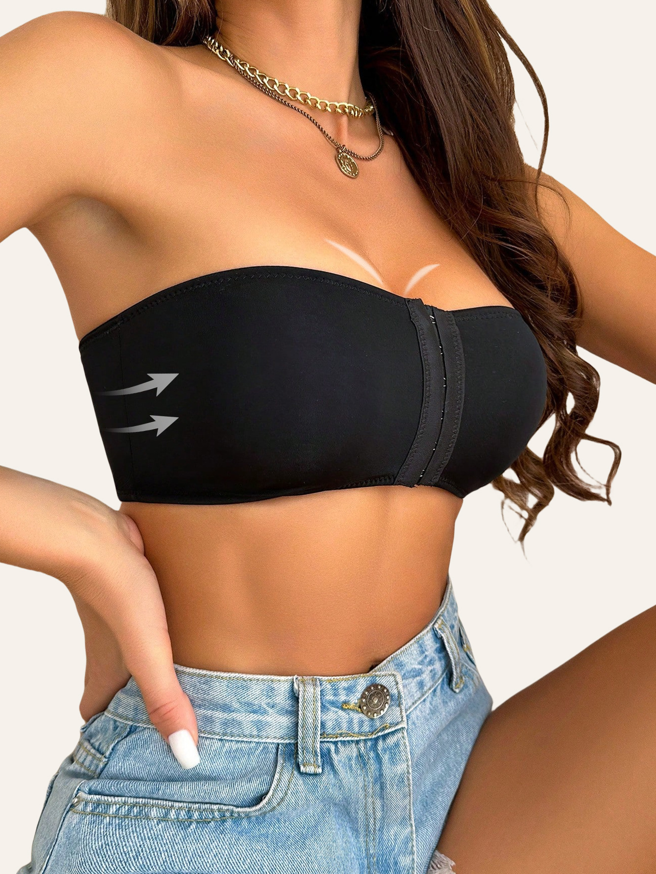 1pc Women's Strapless T-Shirt Bra with Front Clasp & 6-Row Zipper Closure - No Underwire Seamless Full Coverage, Removable Pads Breathable High-Elasticity Soft Pink for Yoga Gym Casual Outfits - All-Season Wear, Gym Tank Top | Fashion Bra | Functional Fashion