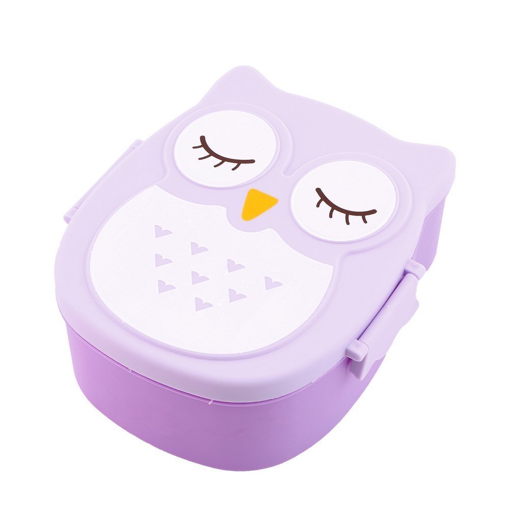 Portable Lunch Box Featuring a Cartoon Owl Design, Made of Safe Plastic, Ideal for Picnics And Students, Complete with Compartments.,Back to School