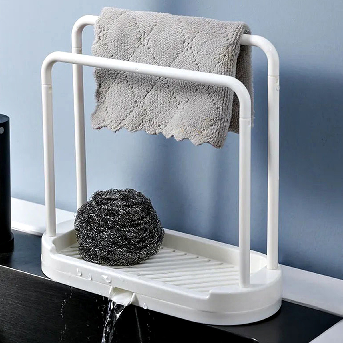 1pc Grey Kitchen Sink Rack Tray Organizer Stand, Kitchen Countertop Rust Proof Sink Accessories, for Sponge, Dish Cloth, Rag, Brush, Scrubber Storage Holder., Kitchen Sink Accessories