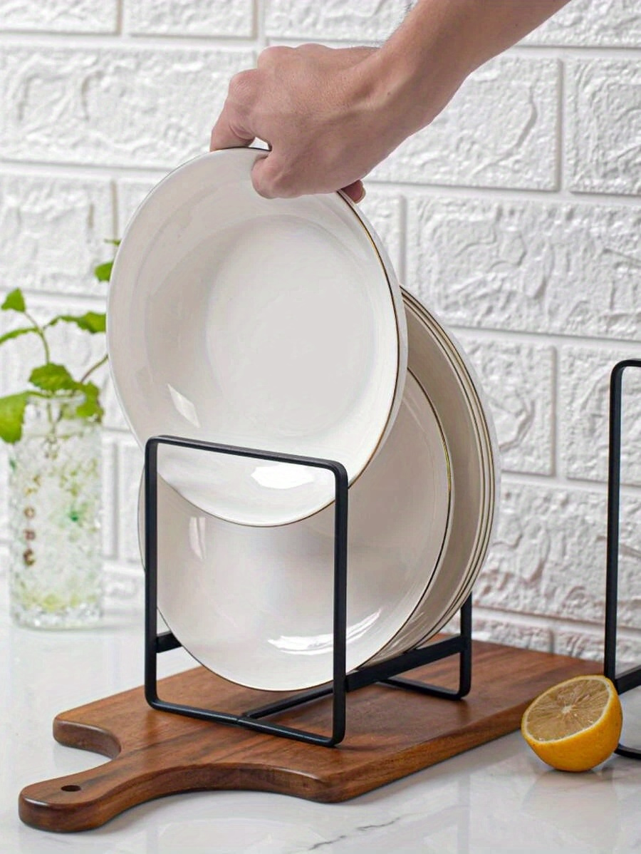 2pcs Space-Saving Stainless Steel Dish Rack - Vertical Plate Holder for Plates, Cutting Boards, and Pot Lids, Kitchen Organizer with 3-Tier Design, Durable Metal Construction, Perfect for Small Kitchens, Dish Drying Rack for Kitchen Counter, Countertop Organizer, Modern Kitchenware, Sturdy Metal Frame