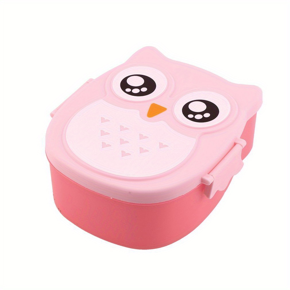 Portable Lunch Box Featuring a Cartoon Owl Design, Made of Safe Plastic, Ideal for Picnics And Students, Complete with Compartments.,Back to School