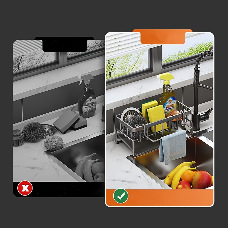 1pc Multifunctional Waterproof Plastic Sink Organizer - Space-Saving Storage for Sponges, Brushes, Towels - Ideal for Kitchen, Bathroom, Outdoor Boxes, Cabinets, Shelves