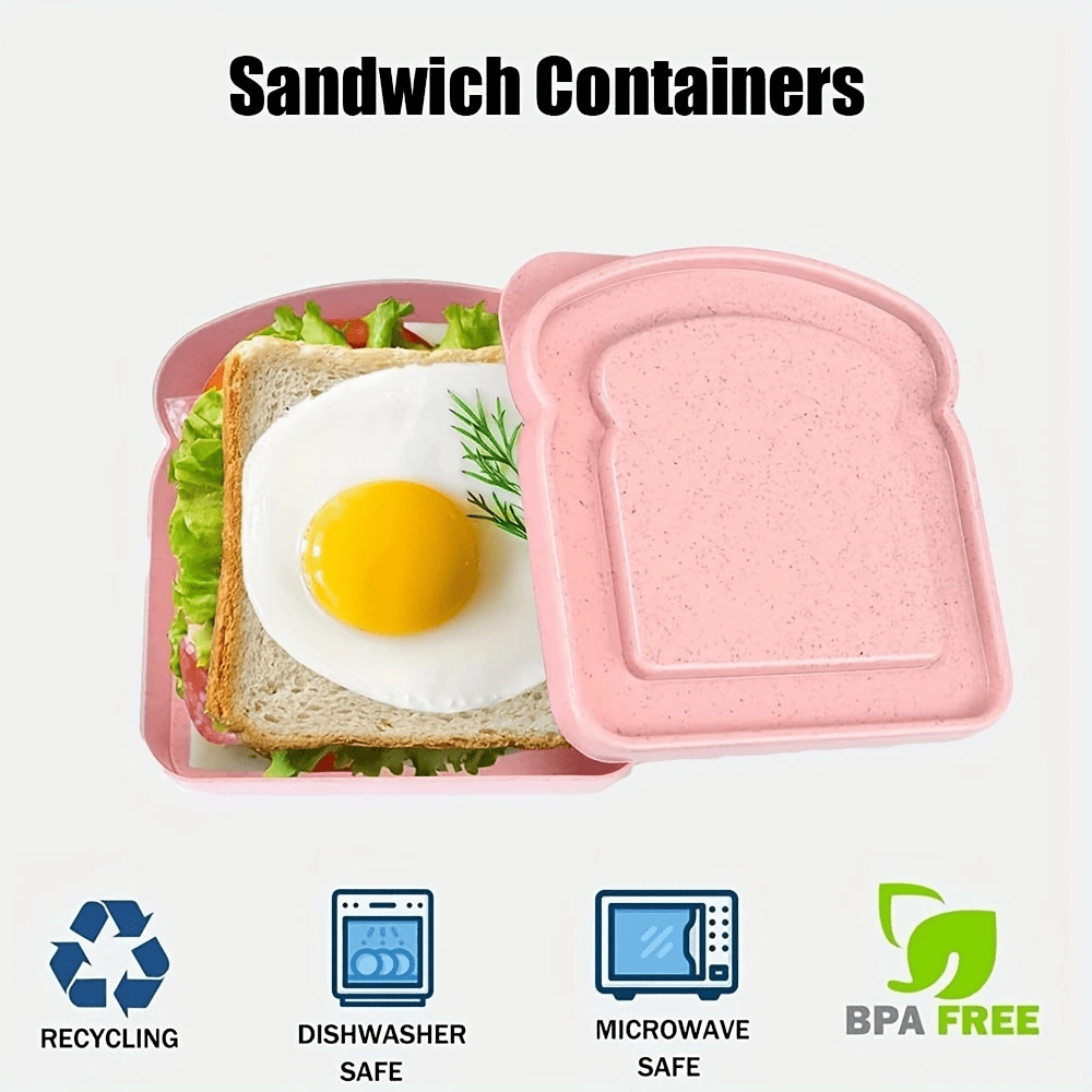 2pcs Wheat Straw Bread Boxes, Reusable Rectangle Flip Top Sandwich Storage Containers, Portable for Outdoor and Kitchen Use