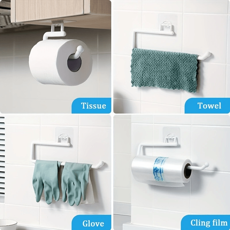 1pc Punch-free Kitchen Paper Towel Rack, Toilet Paper Holder, Paper Roll Rack Hanger, Plastic Film Storage Rack, Rag Storage Rack, Wall-mounted Towel Bar, Kitchen & Bathroom Accessories-Two colors are available