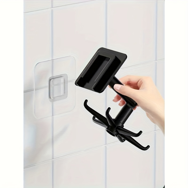 1pc Easy-Install 360° Rotating Pot Rack - No-Drill, Wall-Mounted, Expandable Black Plastic Kitchen Utensil Holder with Round Ceiling Storage Shelf for Spoons, Ladles & More