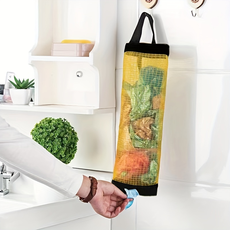 Space-Saving Mesh Plastic Bag Rack - Breathable, Washable, And Foldable - an Ideal Choice for Kitchen Organization.