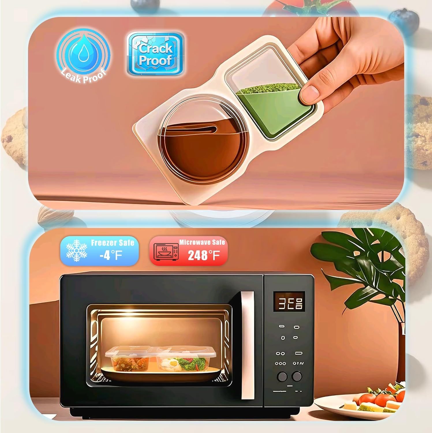 12pcs Reusable Double Compartment Snack & Condiment Containers with Leak-Proof Lids - BPA-Free Plastic Food Storage Containers for Lunch, Picnics, Office - Stackable, Hand Wash Only, Picnic Essentials, Flip Top Design