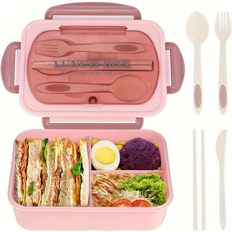 Leak-proof Lunch Box, Meal Box, Salad Box with Cutlery - BPA Free, Microwave Safe, 3 Compartments, Suitable for School, Work and Outdoor Dining, Outdoor Meal Box | Partitioned Lunch Box | Safety Lock Lid,back to school