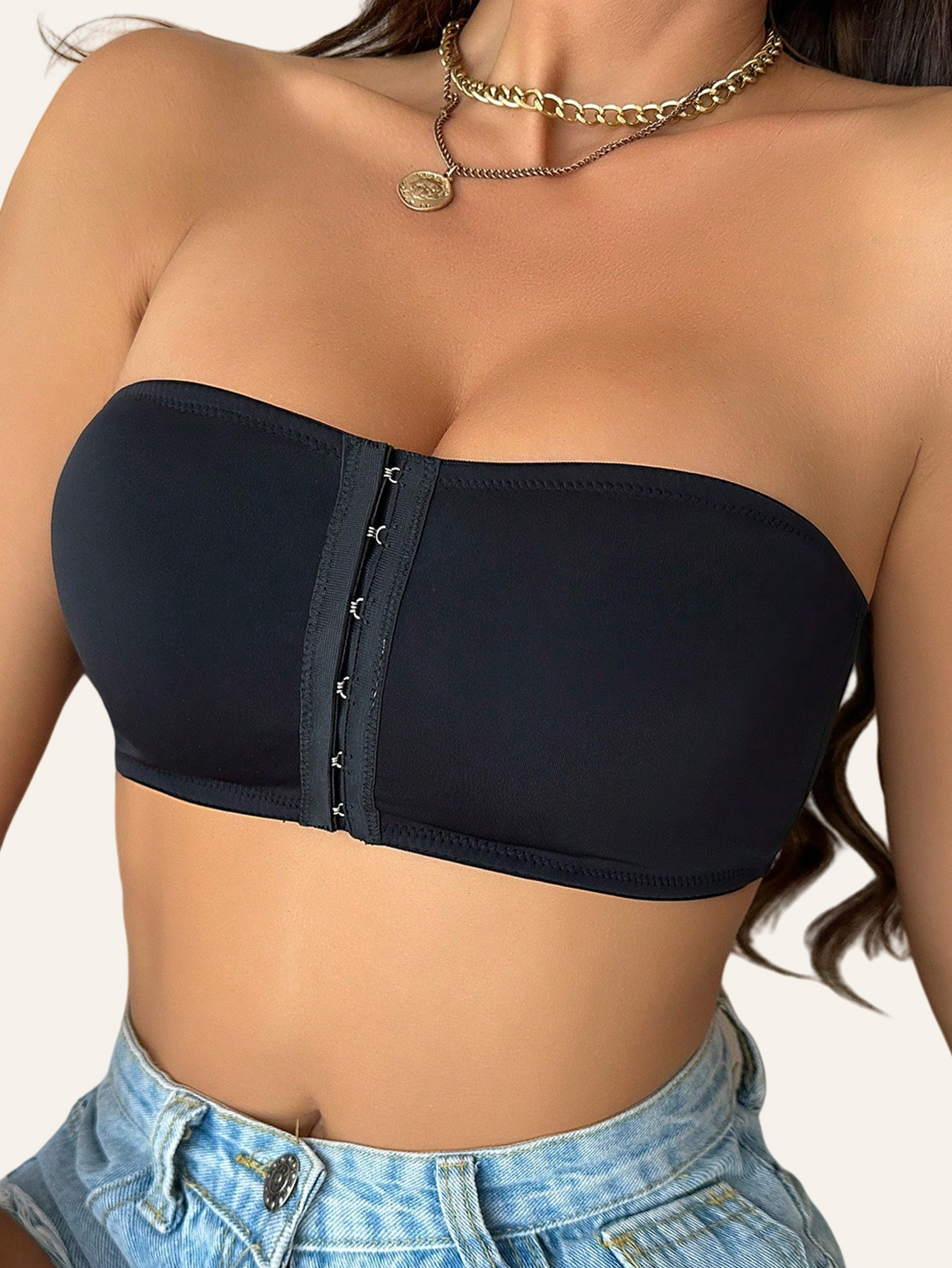 1pc Women's Strapless T-Shirt Bra with Front Clasp & 6-Row Zipper Closure - No Underwire Seamless Full Coverage, Removable Pads Breathable High-Elasticity Soft Pink for Yoga Gym Casual Outfits - All-Season Wear, Gym Tank Top | Fashion Bra | Functional Fashion