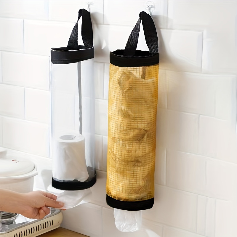 Space-Saving Mesh Plastic Bag Rack - Breathable, Washable, And Foldable - an Ideal Choice for Kitchen Organization.