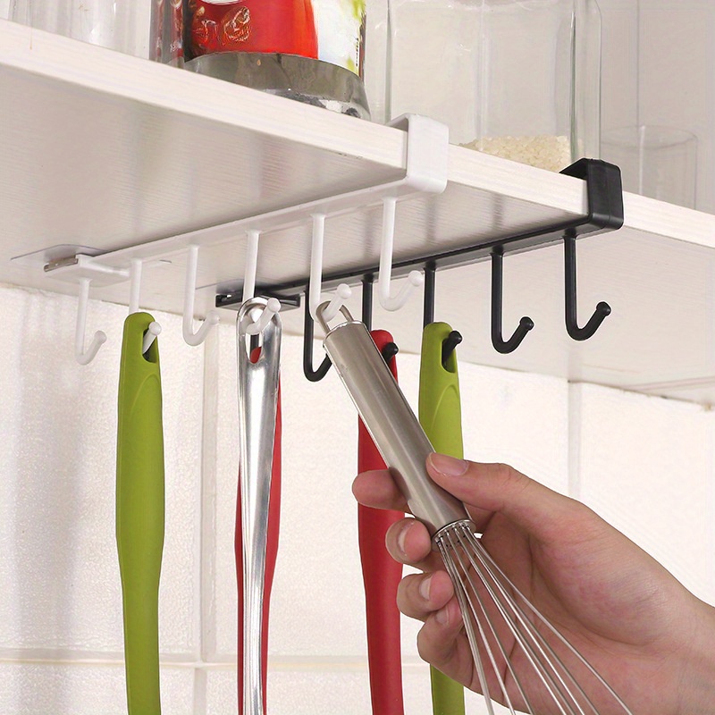 6-Hook Plastic Kitchen Organizer, Contemporary Ceiling Mount Storage Rack for Cups, Mugs & Clothes, Easy Install, Versatile for Kitchen and Dining Area